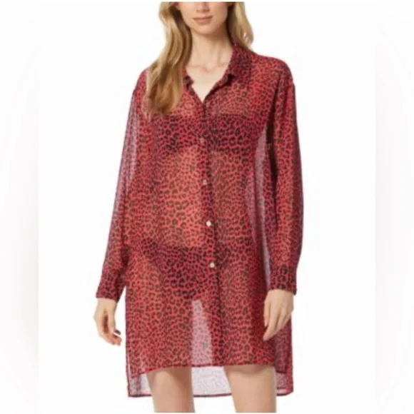 Michael Kors Animal-Print Sheer Cover-Up Shirt NWT - Picture 1 of 7